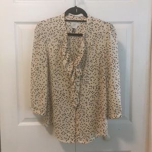 Anthropologie Ivory and Black Ruffle Blouse